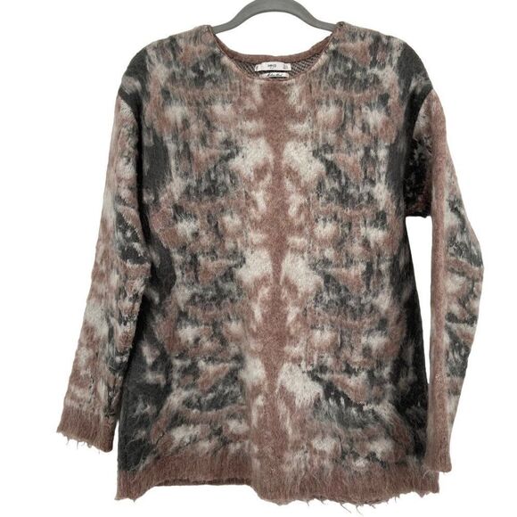 MNG Sweaters - MNG Mohair‎ Blend Crew Neck Sweater Tan Gray Cream Size 8